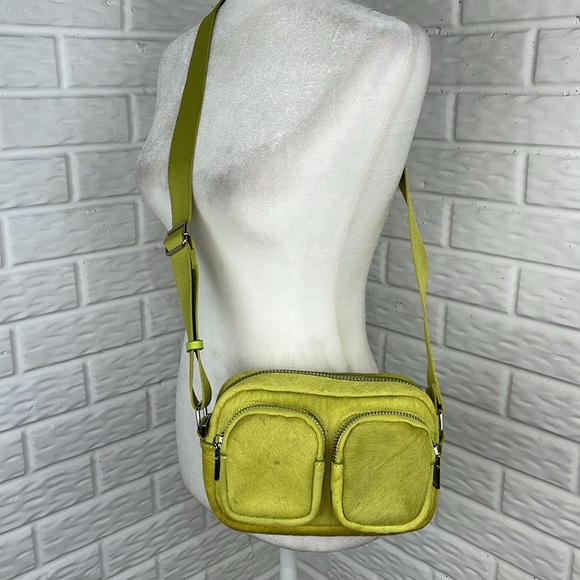 PARFOIS TEXTURED CROSSBODY BAG CHARTREUSE COWHIDE LEATHER HAIR MADE IN PORTUGAL - Picture 3 of 17